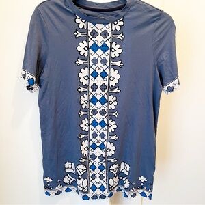 Tory Burch T-Shirt XS Short Sleeve Pima Cotton Blue‎ White